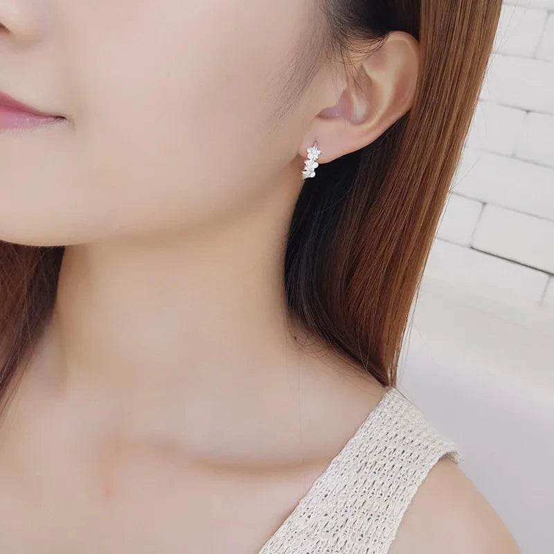 Top Sale 925 Sterling Silver Needle Earrings for Women's Wedding Fashion High Quality Jewelry Crystal Zircon Flower Cute Stud - Imbasat