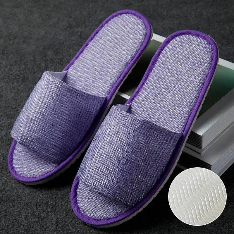 1 Pair Hotel Travel Slippers Cotton Linen Disposable Slippers Sanitary Home Guest Use Men Women Indoor Bedroom House Shoes - Imbasat