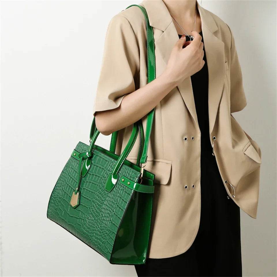 Pantent Leather Women Messenger Bags Crocodile Female Crossbody Shoulder Hand bags For Women 2024 High Quality Ladies Handbags - Imbasat