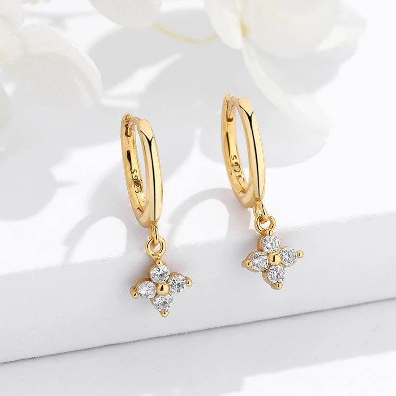 925 Sterling Silver Zircon Flower Pendant Drop Earrings For Women Simple Exquisite Student Girlfriend Fine Jewelry Gifts - Imbasat