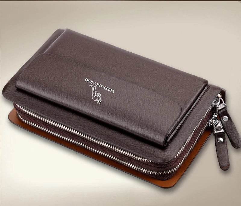 Leather Clutch Bag for Man Zipper Wallet Passcard Fashion Luxury Handbag Square Card Holder Phone Pouch Hand Porter Bag Male - Imbasat