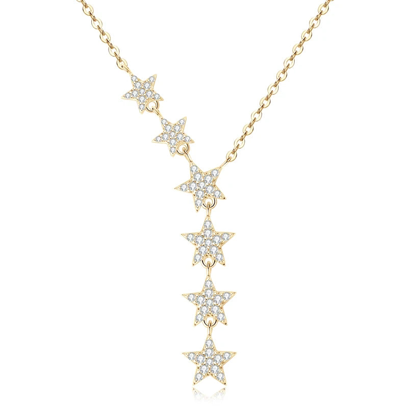 2024 New Trendy 925 Sterling Silver Y Lariat 6 Star Pendant Necklace for Women Fashion D Color Moissanite Necklaces Jewelry Gift