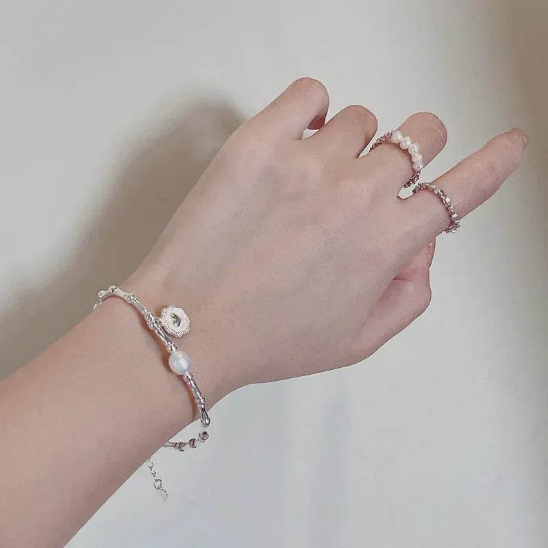 925 Sterling Silver Bracelet Partial Pearls Knots Bracelet for Women Simple Fashion Party Wedding Jewelry Girl Birthday Gifts - Imbasat