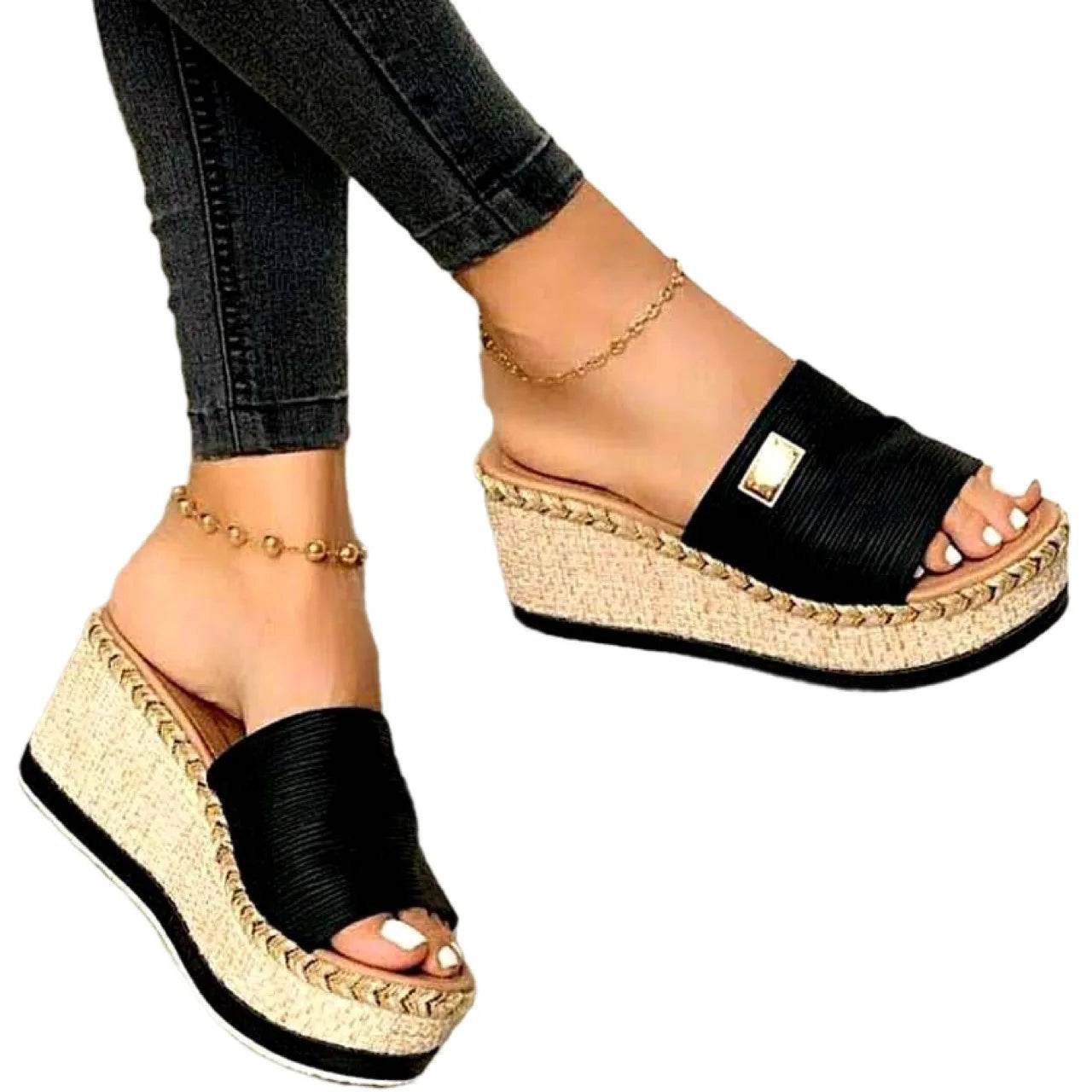 Womens High Heels Sandal Summer Leisure Wedges Sandals 2022 New Outdoor Beach Slippers Women Platform Mules Slipper Plus Size 43 - Imbasat