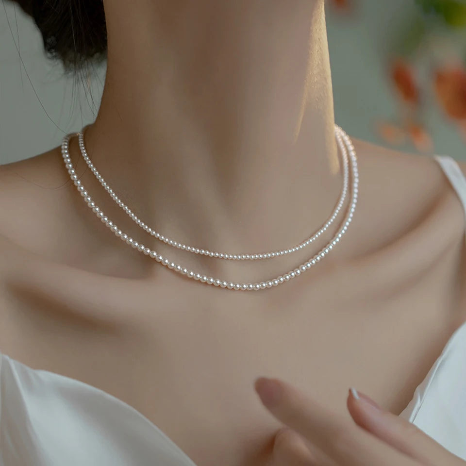 925 Sterling Silver 6mm Pearl Necklace For Women Jewelry On Neck Pearl Bead Choker Cheap Items With Party Gift
