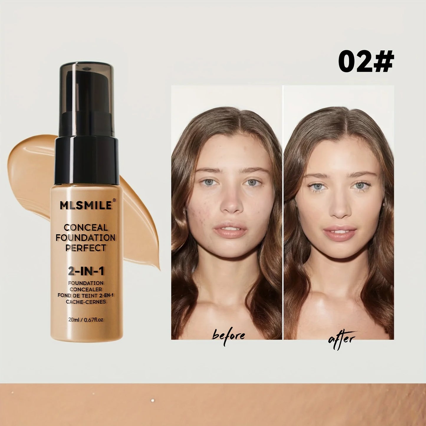 2-In-1 Oil Control Liquid Foundation And Conceal, Full Coverage Long Lasting Waterproof, Hydrating And Brightening Concealer