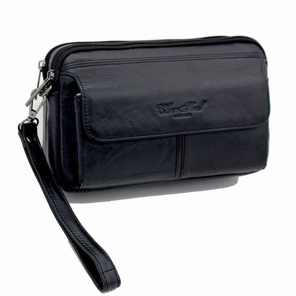Men Clutch Bag Purse Handy Wallet Genuine Leather Business Mobile Cell Phone Case Handbags Purses Male Money Wrist Wallet Bag - Imbasat