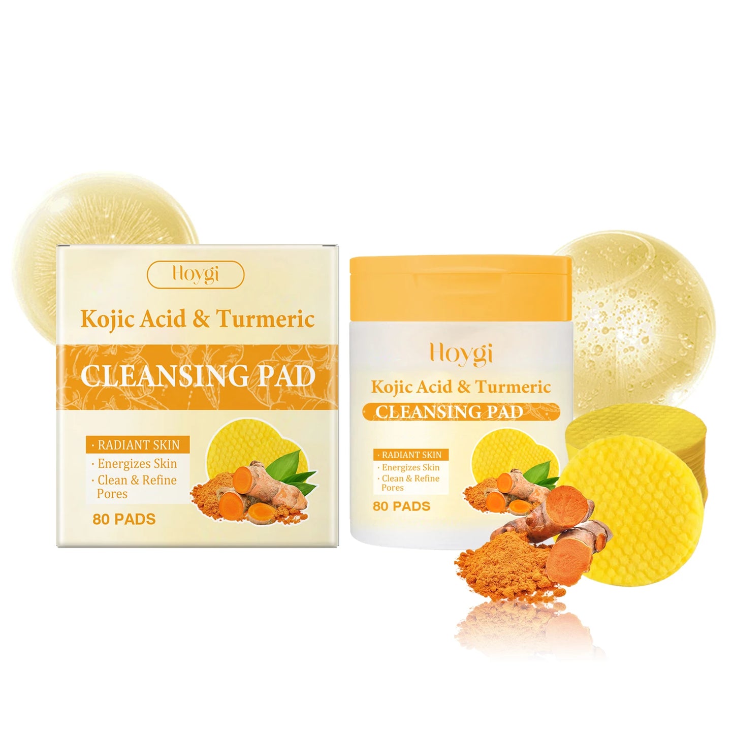 80Pcs Turmeric Kojic Acid Cleansing Pads Cleansing Exfoliating Pads Facial Sponges Refreshing Daily Facial Pore Cleansing Pad