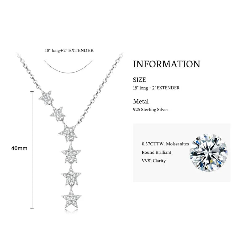2024 New Trendy 925 Sterling Silver Y Lariat 6 Star Pendant Necklace for Women Fashion D Color Moissanite Necklaces Jewelry Gift