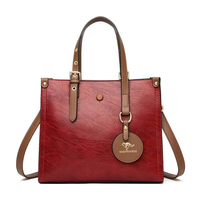 3 Layers Casual Tote Vintage Ladies Tote Hand Bag Leather Luxury Handbags Women Designer Bags for Women 2024 Sac A Main Femme - Imbasat