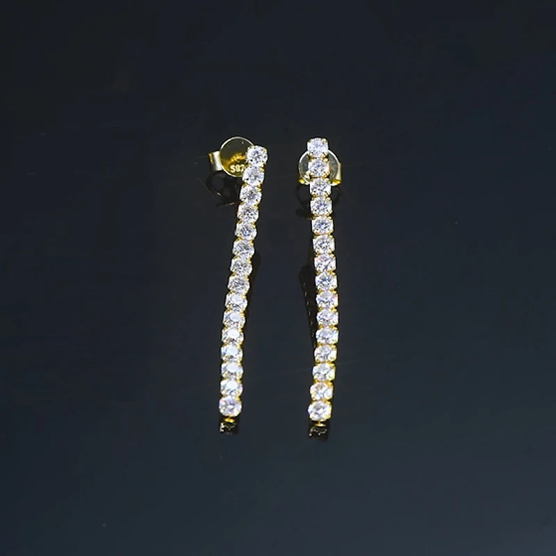 925 Silver Long Drop Tennis Earrings for Women 2.5MM D-E Moissanite Dangle Earrings