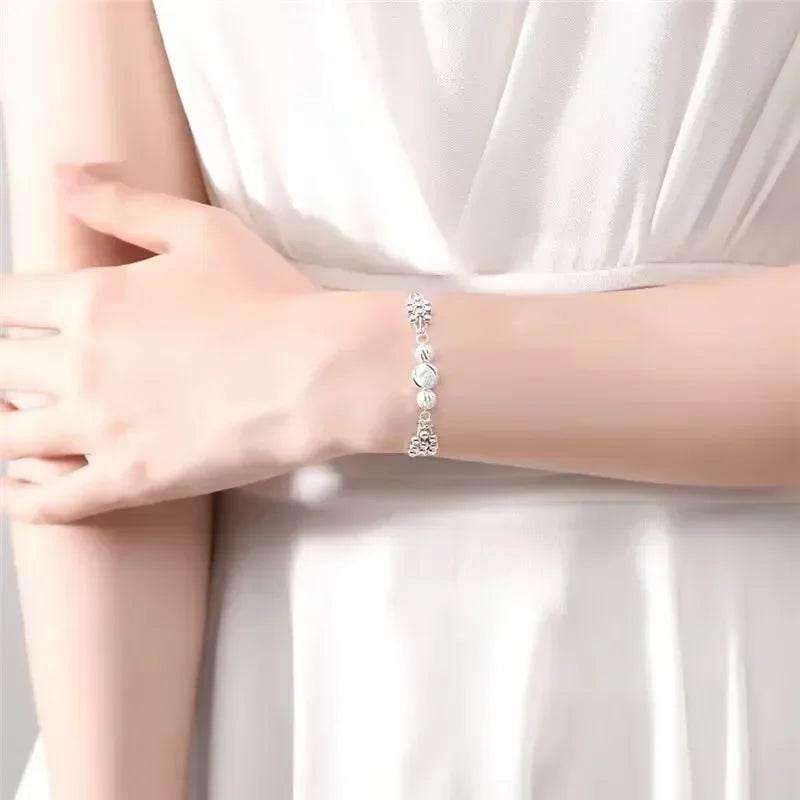 Luxury 925 Sterling Silver Bracelet for Woman Vintage Original Lucky Beads Ball Adjustable Bracelets Designer Jewelery Gifts - Imbasat