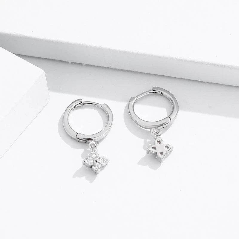 925 Sterling Silver Zircon Flower Pendant Drop Earrings For Women Simple Exquisite Student Girlfriend Fine Jewelry Gifts - Imbasat