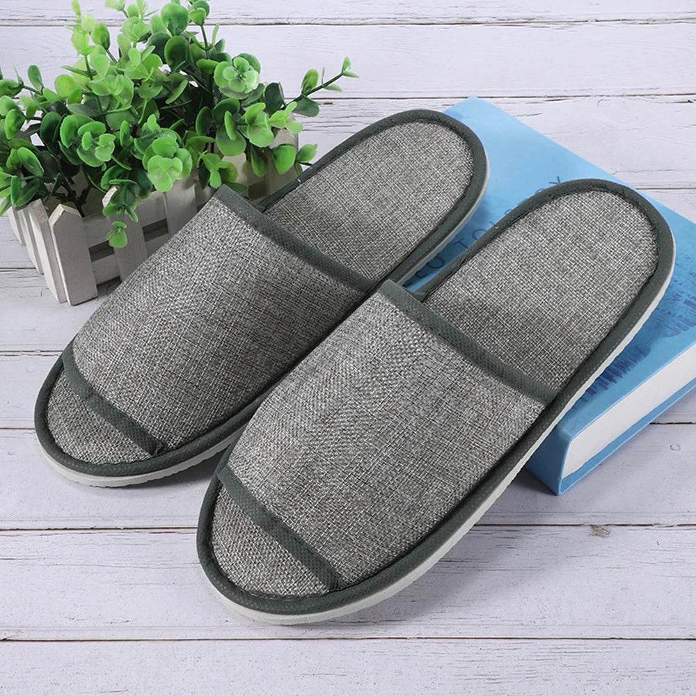 1 Pair Hotel Travel Slippers Cotton Linen Disposable Slippers Sanitary Home Guest Use Men Women Indoor Bedroom House Shoes - Imbasat