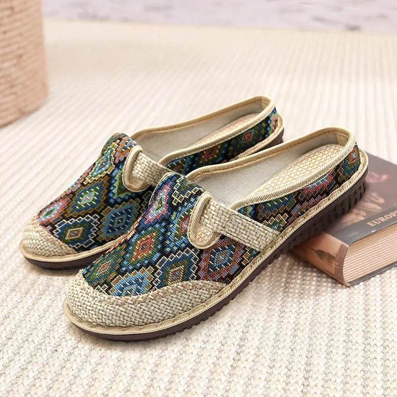 Fashion Women's Shoes Ethnic Style Embroidered Linen Breathable Outdoor Casual Slippers Shoes for Women Zapatos De Mujer 2024 - Imbasat