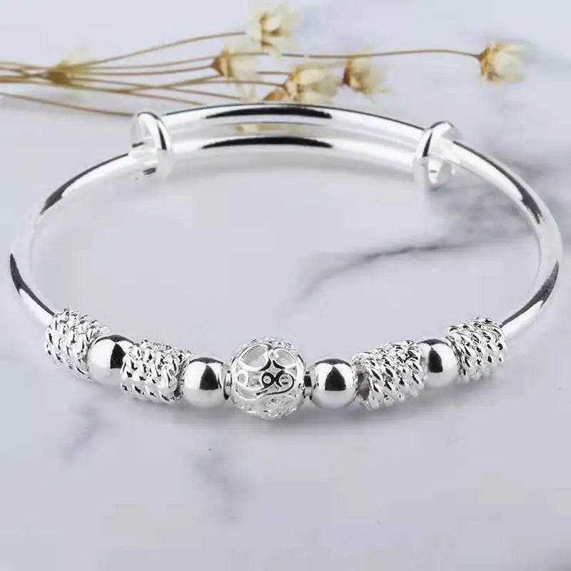 925 Sterling Silver Full-blown Flowers Bracelet For Women Original Texture Adjustable Solid Bracelets Light Luxury Party Jewelry - Imbasat