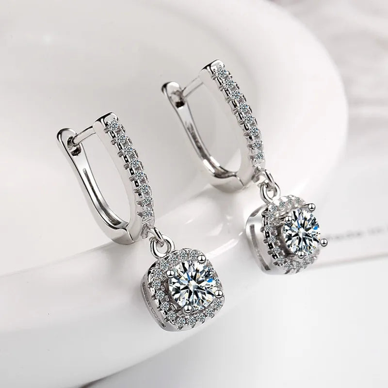 Women's Silver Earrings 2023 Trendy VVS1 Moissanite Hoop Earrings Drop Halo Earrings 925 Sterling Silver Certified Girls Jewelry