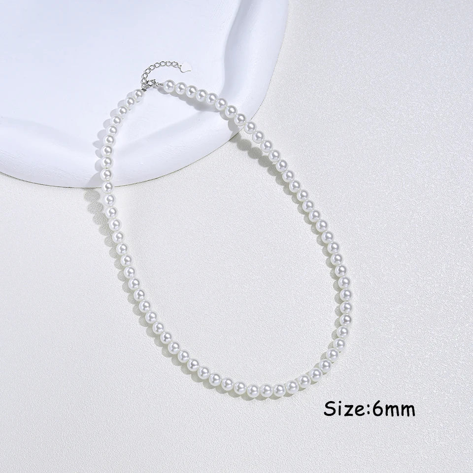 925 Sterling Silver 6mm Pearl Necklace For Women Jewelry On Neck Pearl Bead Choker Cheap Items With Party Gift