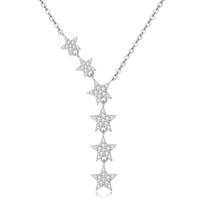 2024 New Trendy 925 Sterling Silver Y Lariat 6 Star Pendant Necklace for Women Fashion D Color Moissanite Necklaces Jewelry Gift