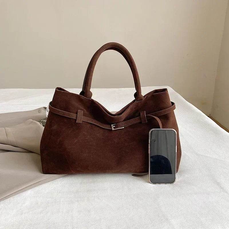 Buckle Decorative Design Solid Faux Suede Handbag Large Capacity Hasp Casual Tote 2024 Hot Sale Bags for Women Bolsas Femininas - Imbasat