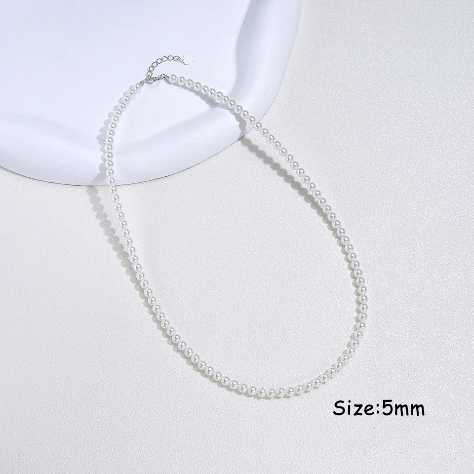 925 Sterling Silver 6mm Pearl Necklace For Women Jewelry On Neck Pearl Bead Choker Cheap Items With Party Gift