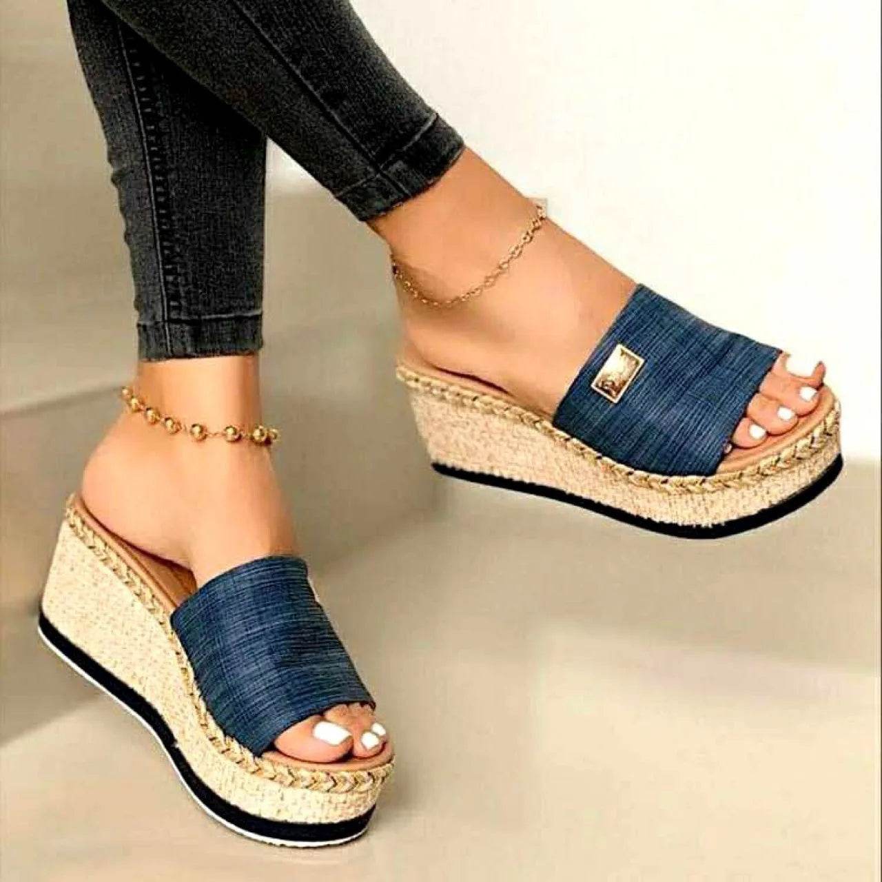 Womens High Heels Sandal Summer Leisure Wedges Sandals 2022 New Outdoor Beach Slippers Women Platform Mules Slipper Plus Size 43 - Imbasat