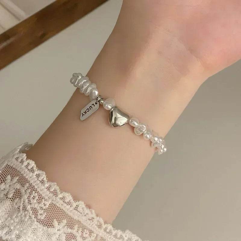 925 Sterling Silver Bracelet Pearls Knots Bracelet for Women Fashion Heart Pearls Irregular Bracelet Luxury Party Jewelry Gift - Imbasat