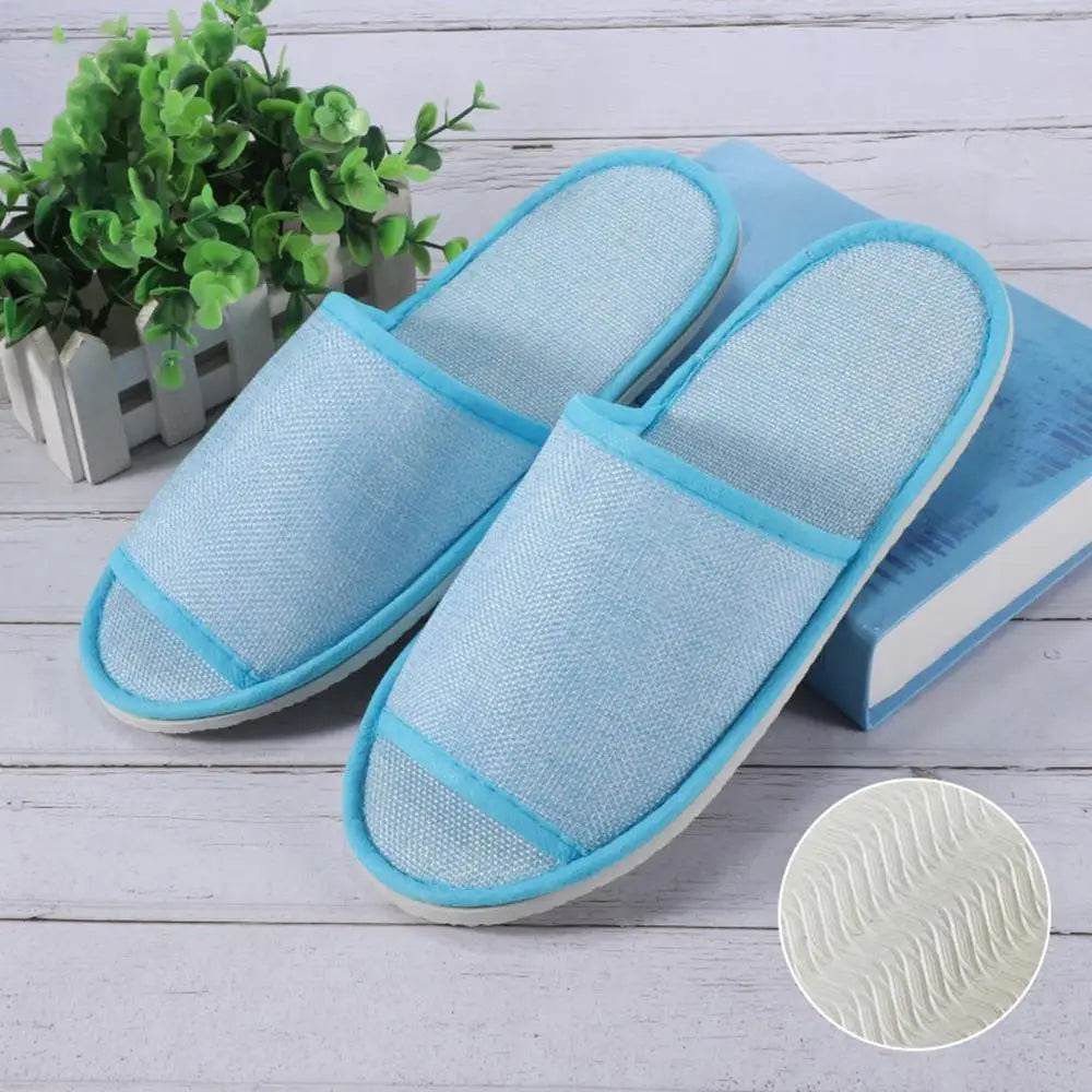 1 Pair Hotel Travel Slippers Cotton Linen Disposable Slippers Sanitary Home Guest Use Men Women Indoor Bedroom House Shoes - Imbasat