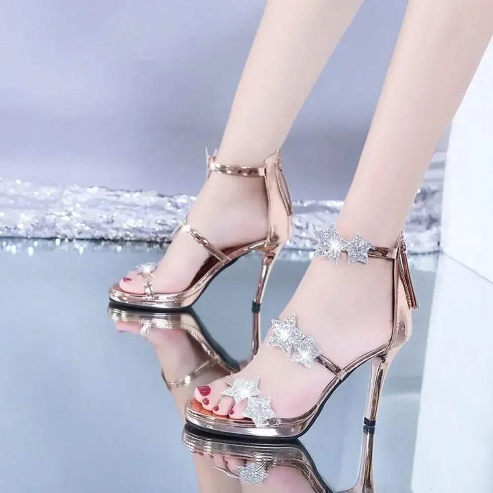 Ladies High Heel Shoes Elegant Glitter Shinning Star Heart Pattern Women's Heeled Shoes Party Shoes Women’s High Heel Sandals - Imbasat