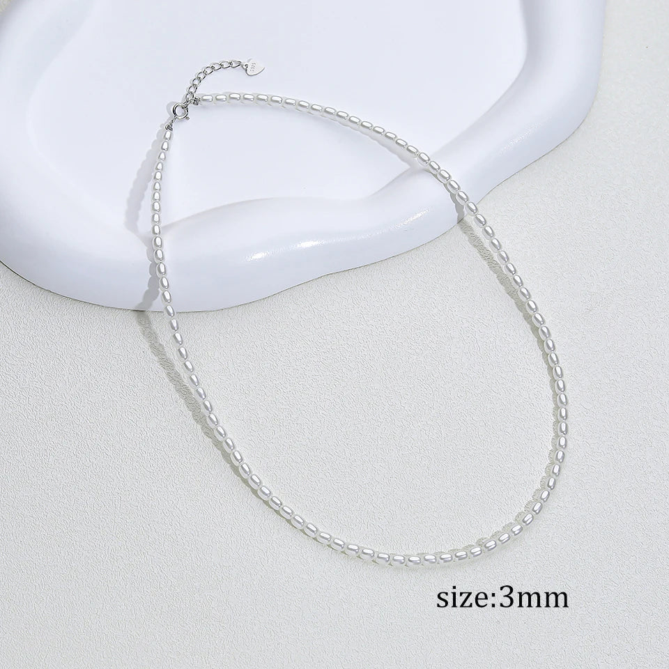 925 Sterling Silver 6mm Pearl Necklace For Women Jewelry On Neck Pearl Bead Choker Cheap Items With Party Gift