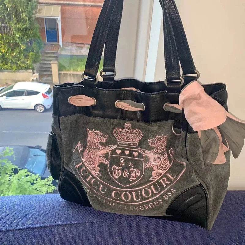 Y2K Women Vintage Retro Chic Embroidery Velvet Handbags Ladies Large-Capacity Tote Bag Girl Shopping Shoulder Bag women's Purses - Imbasat