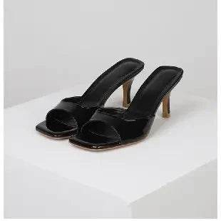 Summer New Slippers Women Trend Sexy Large Size Square Toe Thin Heels Shoes Ladies Casual Slippers Heel zapatos - Imbasat