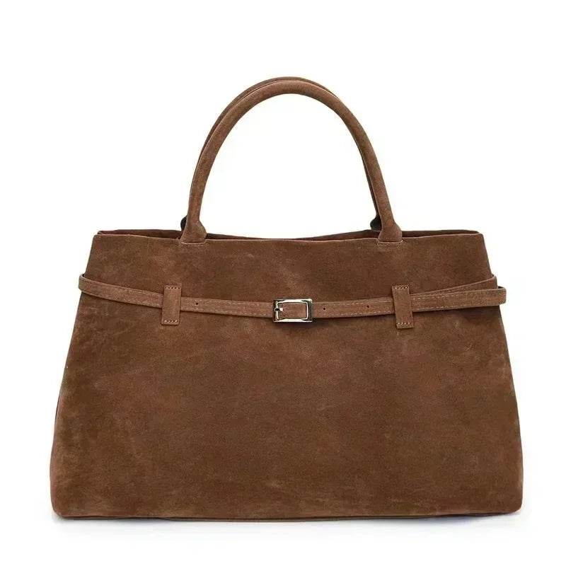 Buckle Decorative Design Solid Faux Suede Handbag Large Capacity Hasp Casual Tote 2024 Hot Sale Bags for Women Bolsas Femininas - Imbasat