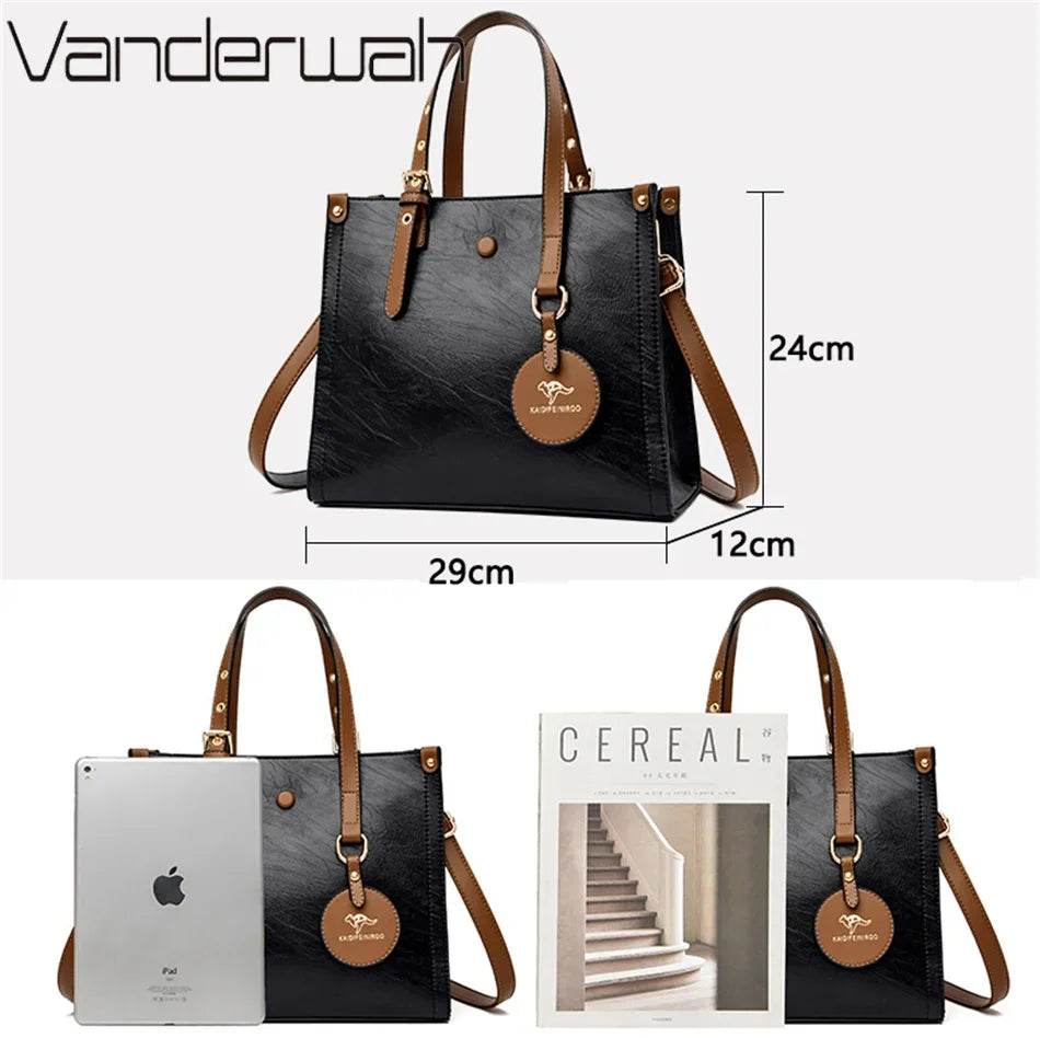 3 Layers Casual Tote Vintage Ladies Tote Hand Bag Leather Luxury Handbags Women Designer Bags for Women 2024 Sac A Main Femme - Imbasat