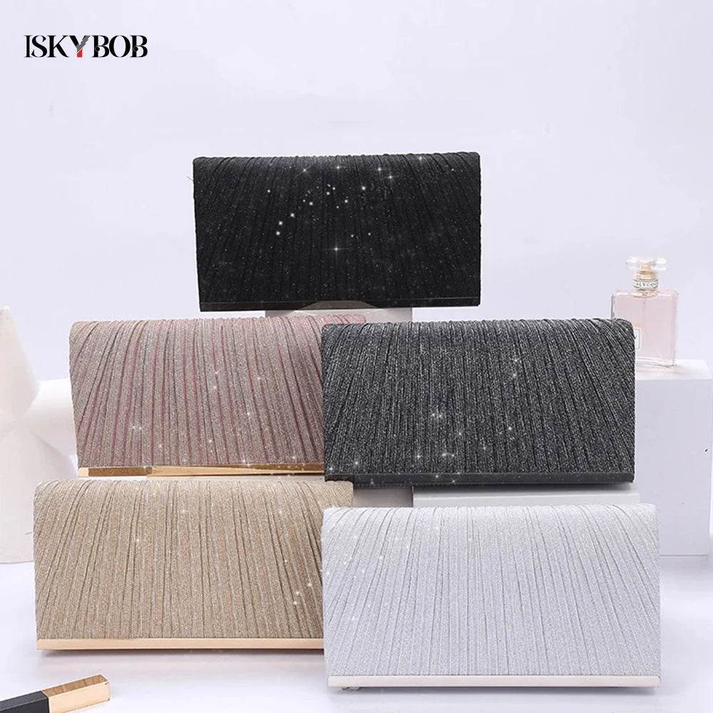 Women's Evening Clutch Bag Female Crystal Wedding Purse Bride Handbag with Chain Crossbody Bag Gold Silver Sequin Shoulder Bag - Imbasat