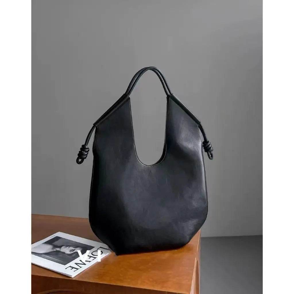Womens Black Handbag Minimalist Casual Tote Bag Large-capacity Commuting Shoulder Armpit Large Handbag Designer Business Clutch - Imbasat