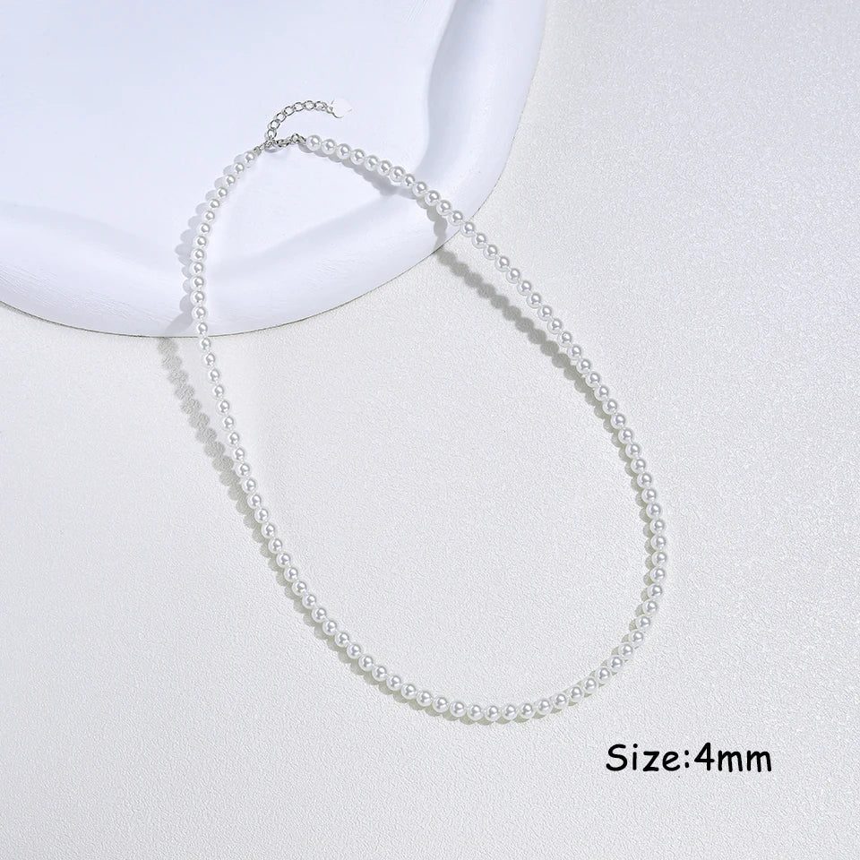 925 Sterling Silver 6mm Pearl Necklace For Women Jewelry On Neck Pearl Bead Choker Cheap Items With Party Gift