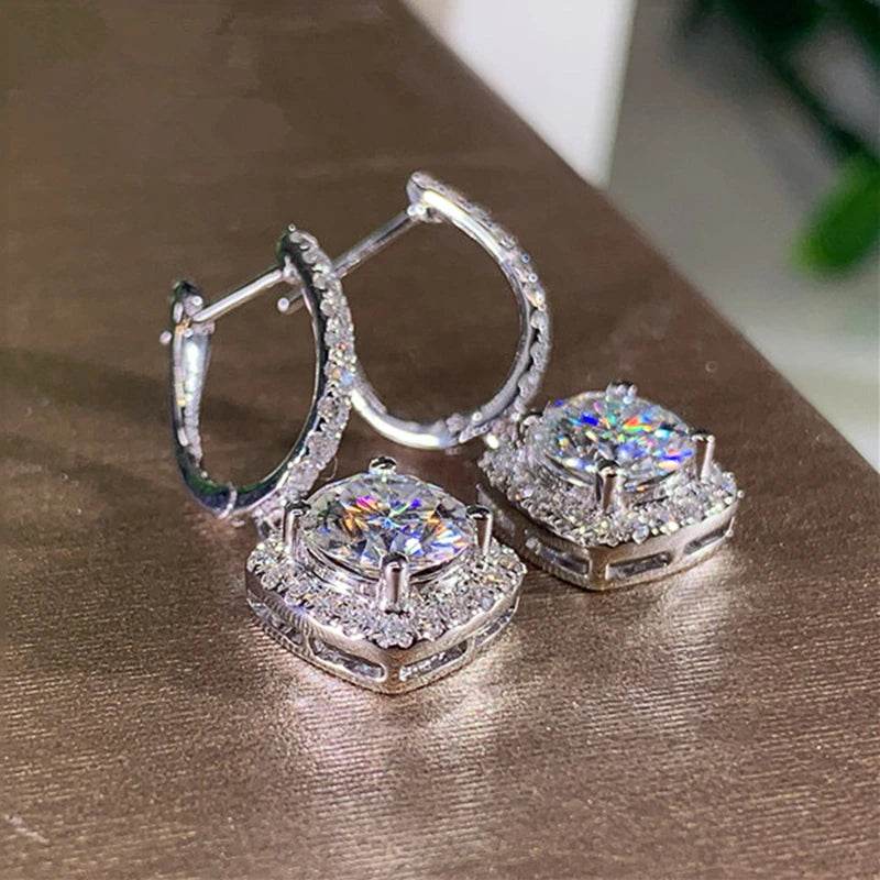 D Moissanite 3ct Earrings 925 Sterling Silver Original Certified Moissanite 1ct Hoop Drop Dangle Earrings 2ct Huggie for Women - Imbasat