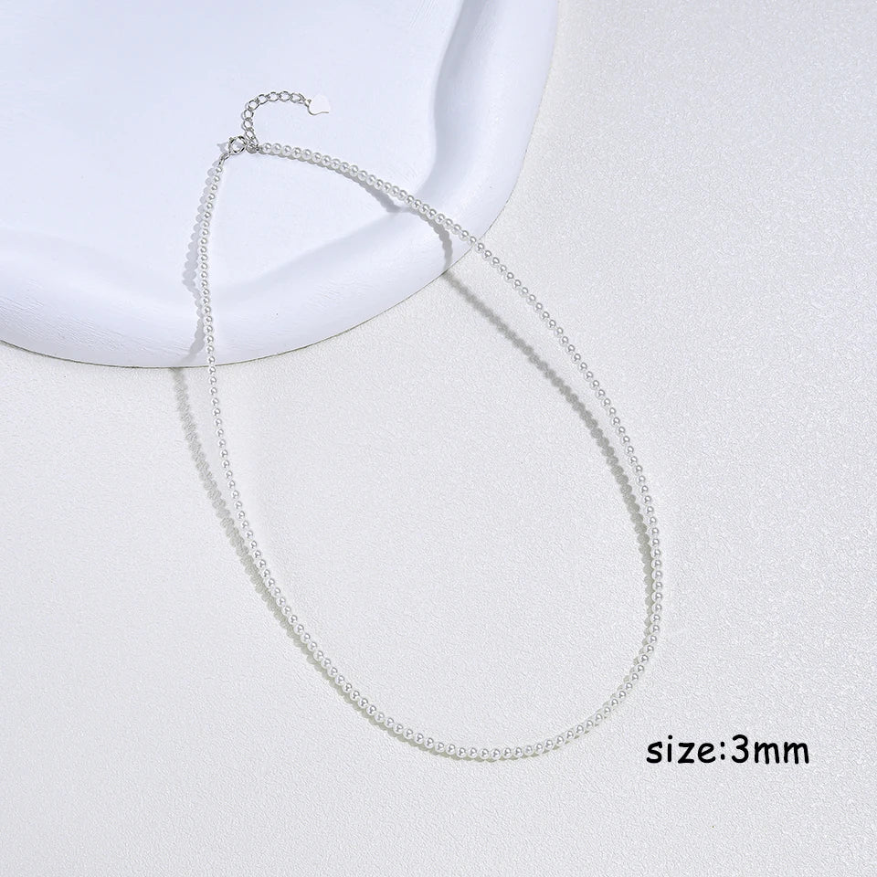 925 Sterling Silver 6mm Pearl Necklace For Women Jewelry On Neck Pearl Bead Choker Cheap Items With Party Gift
