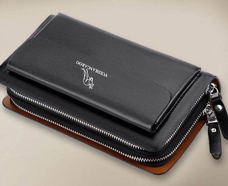 Leather Clutch Bag for Man Zipper Wallet Passcard Fashion Luxury Handbag Square Card Holder Phone Pouch Hand Porter Bag Male - Imbasat