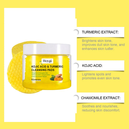Hoygi 55pcs Turmeric Cleansing Pads Facial Exfoliating Daily Cleansing Remove Dead Skin Smooth Shrink Pore Face Washing Pads