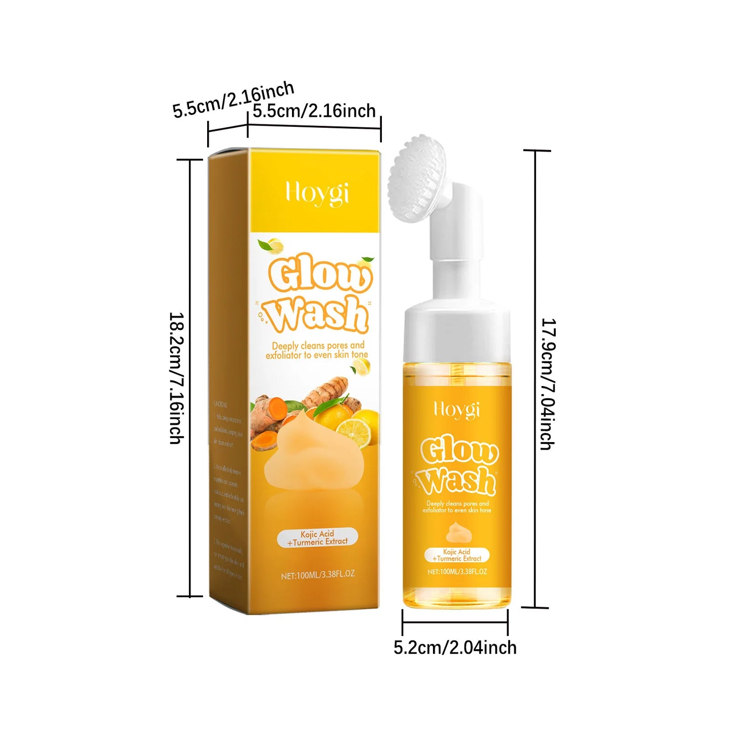 Hoygi 100ml Turmeric Face Wash Cleanser Clean Pores Glow Skin Care Hydrating Oil Control Remove Blackhead Exfoliating Cleanser