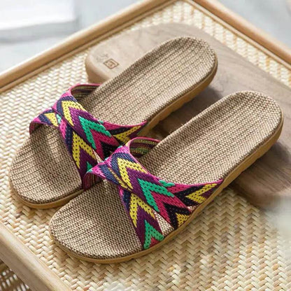 Mntrerm 2022 New Casual Sneakers For Home Slippers Summer Mixed colors Floor Woman Indoor Flats Shoes Cross Linen Slipper Terlik - Imbasat