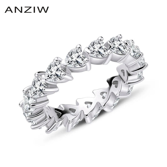 925 Sterling Silver Wedding Engagement Full Enternity Rings Anniversary Heart Cut Ring Silver Women Bridal Ring Jewelry