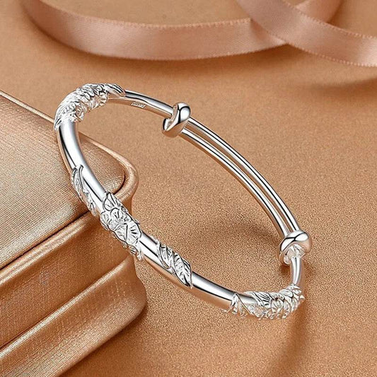 925 Sterling Silver Full-blown Flowers Bracelet For Women Original Texture Adjustable Solid Bracelets Light Luxury Party Jewelry - Imbasat