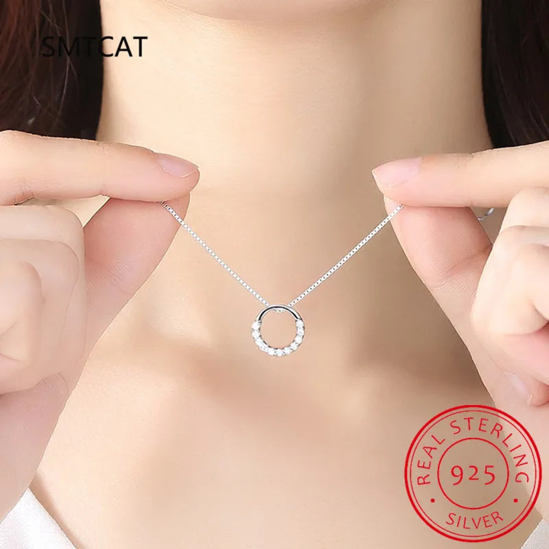 Real Moissanite Necklace Solid 925 Sterling Silver Diamond Circle Pendant Necklace for Women Men Promise Wedding Gift Jewelry