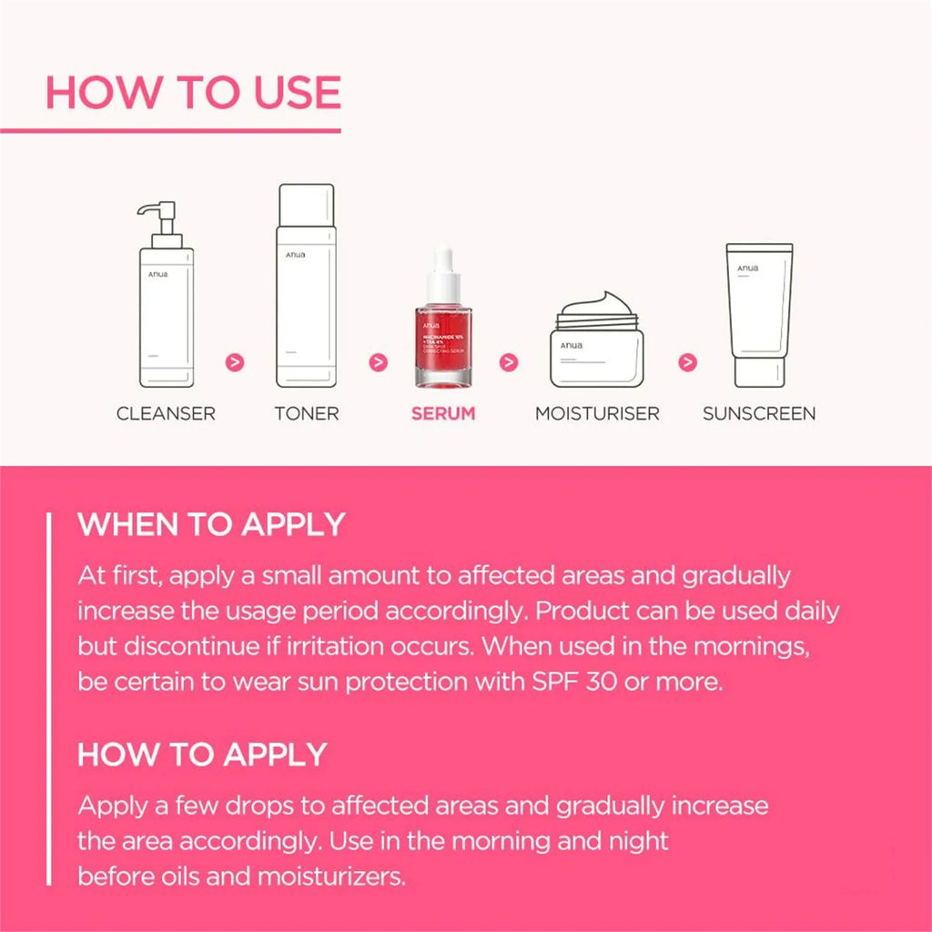 Anua Dark Correcting Essence / 10% Niacinamide+ 4% Tranexamic  For Post-Acne Marks Hyperpigmentation And Even Skin Tone, 30ml