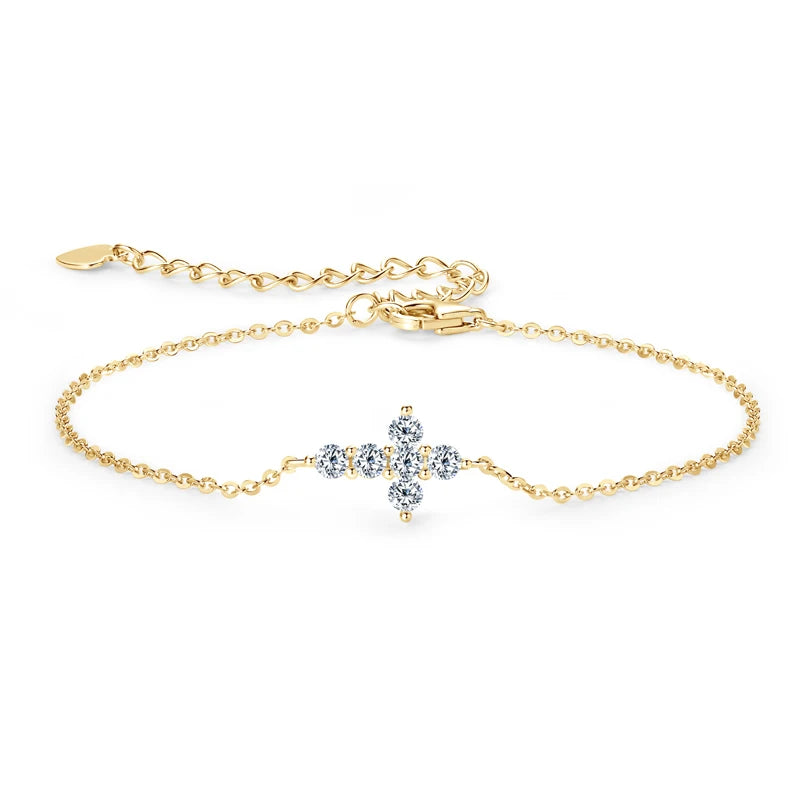 Anziw Real Moissanite Cross Bracelet 100% 925 Silver Adjustable Chain Bracelets for Women and Men Charm Jewelry Christmas Gifts