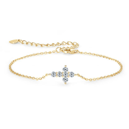 Anziw Real Moissanite Cross Bracelet 100% 925 Silver Adjustable Chain Bracelets for Women and Men Charm Jewelry Christmas Gifts