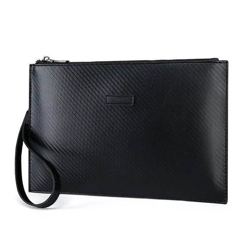 Men's Solid Leather Clutch Bag, Business Wrist Strap, Envelope Bag, Stripe Clutch, Evening Bag, Male Clutches, Handbag, Fashion - Imbasat